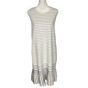 SAKS FIFTH AVENUE Women Midi Dress Sz L White Dots Strips Sleeveless Casual H-7